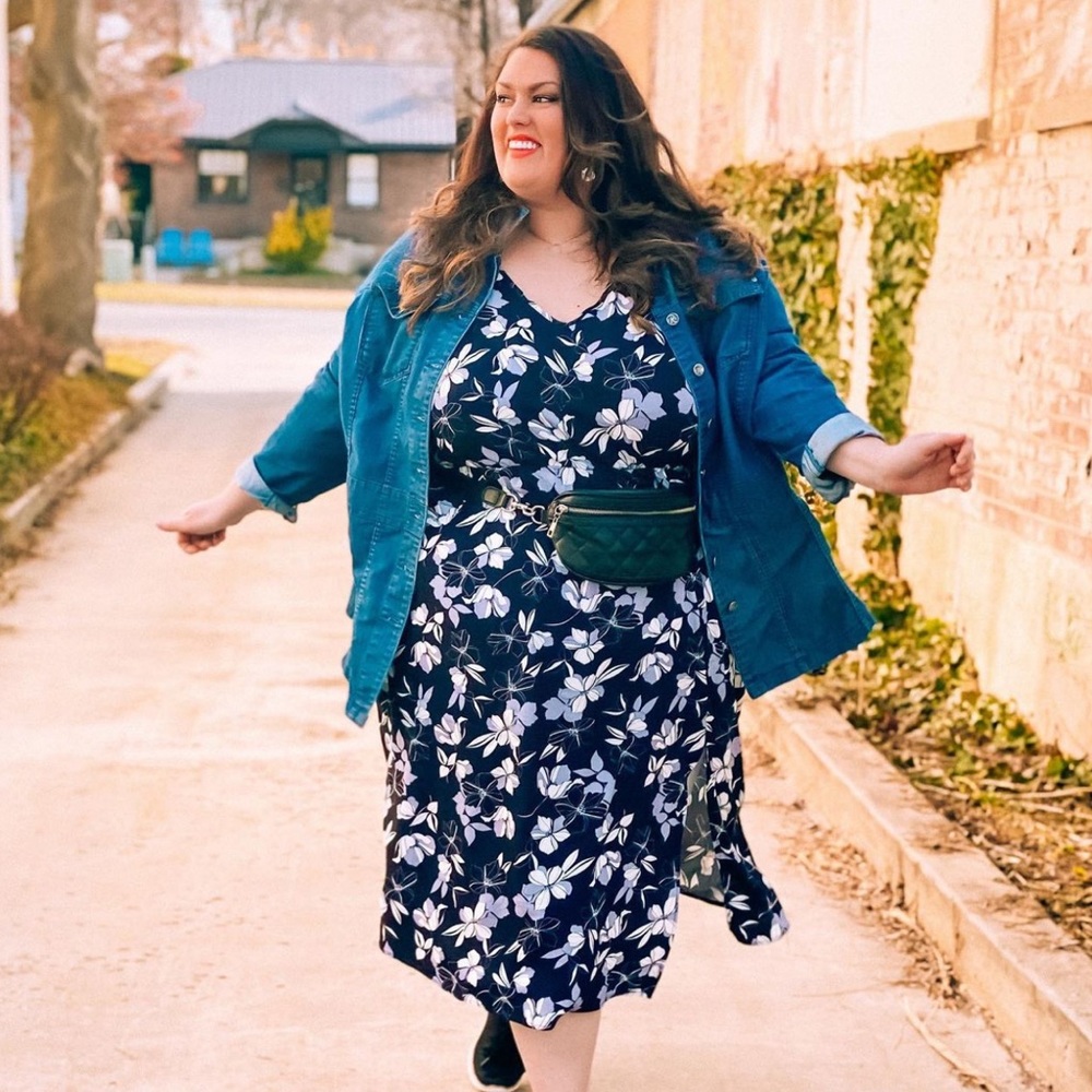 Eloquii Blue Floral Midi Dress